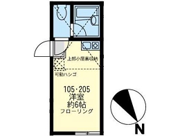ソラシア 間取り図 105・205号室(1ルーム+ロフト・洋室約6帖)