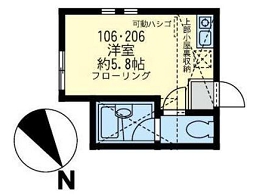 ソラシア 間取り図 106・206号室(1ルーム+ロフト・洋室約5.8帖)