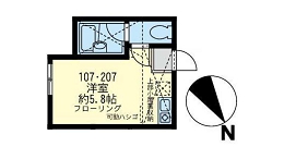 ソラシア 間取り図 107・207号室(1ルーム+ロフト・洋室約5.8帖)